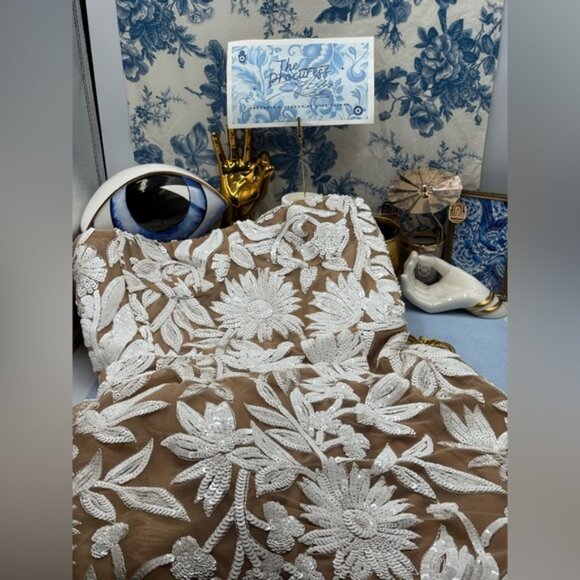 🆕 BRONX & BANCO 🧿 NWOT Dahlia Gown, White Sequin Floral Gown - Sz L US 8 - Picture 12 of 16